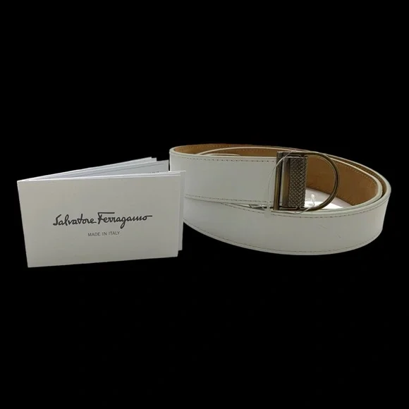 Salvatore Ferragamo Genuine Calf Leather Bianco White Belt Size 38 42 - Picture 8 of 10